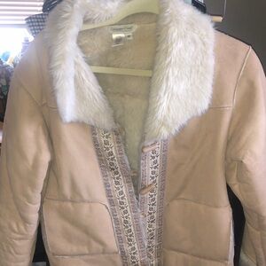 Coldwater Creek Cream Faux-Shearling Trim Teddy Jacket